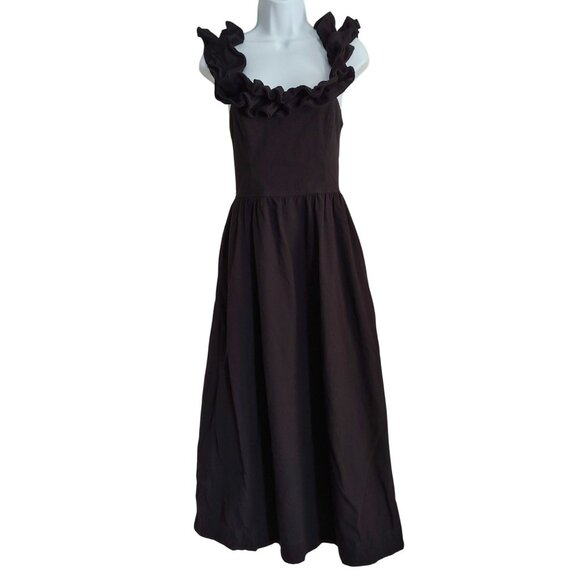 Free People Womens Ruffle It Up Midi Dress Boho Dark Romantic Whimsygsoth XS - Picture 1 of 15